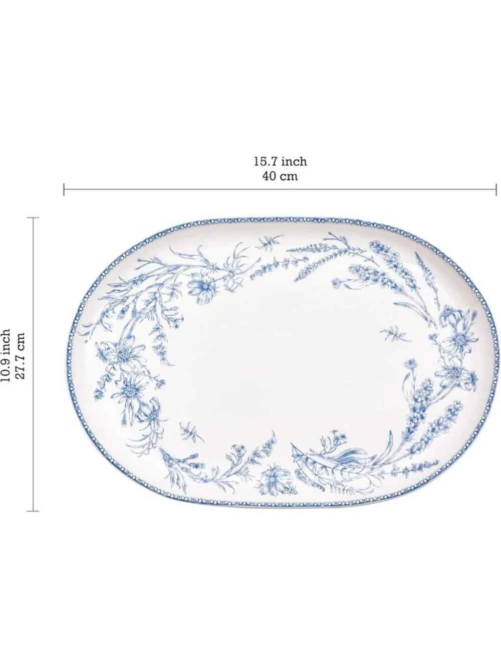 Elegant Blue Garden Toile Oval Platters Set of 2, 16